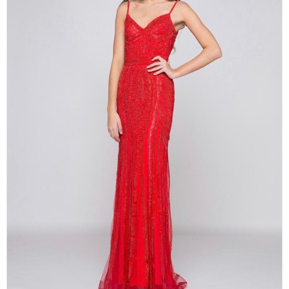GLOW dress G664 Red Beaded Formal Prom Dress Size 8